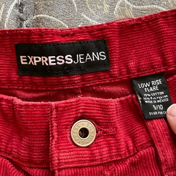 Express Red Corduroy Jeans, Size 9/10, Low Rise Flare - Picture 4 of 5